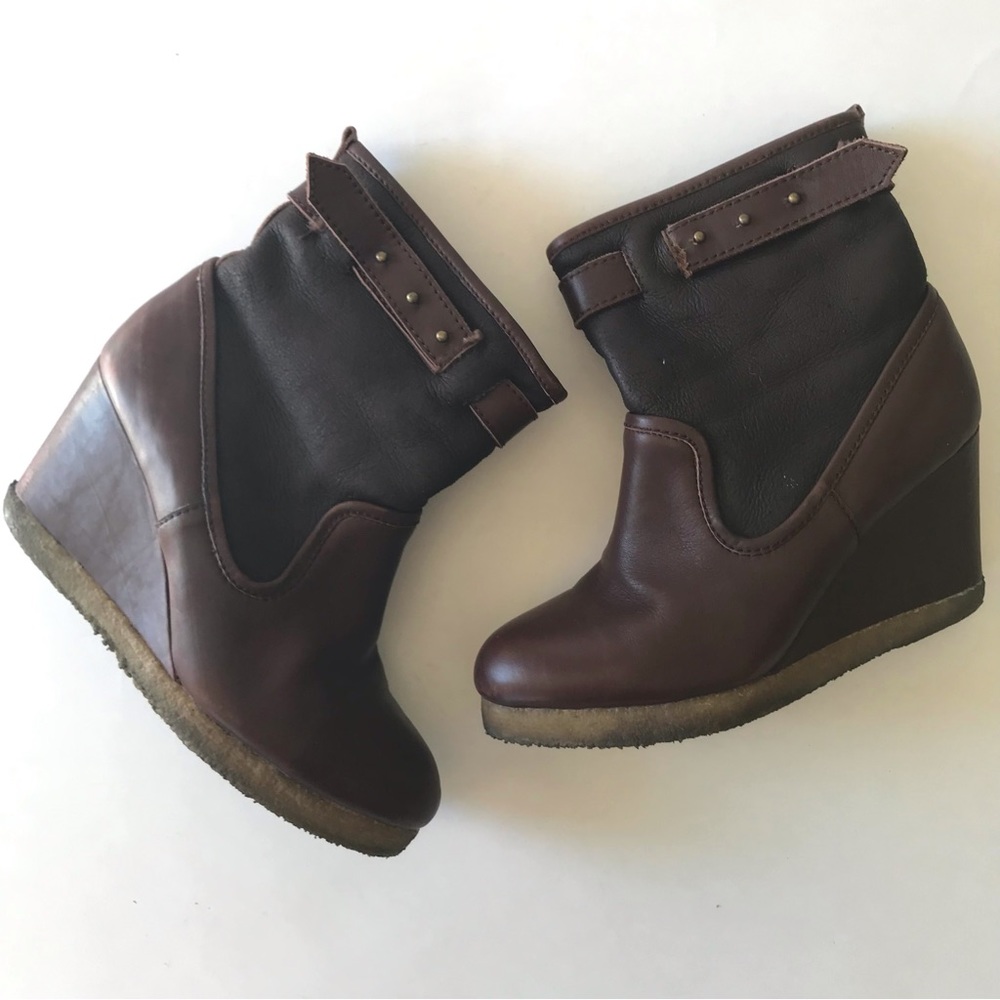 F Troupe Soft Leather Faux Fur Lined Wedge Booties 8